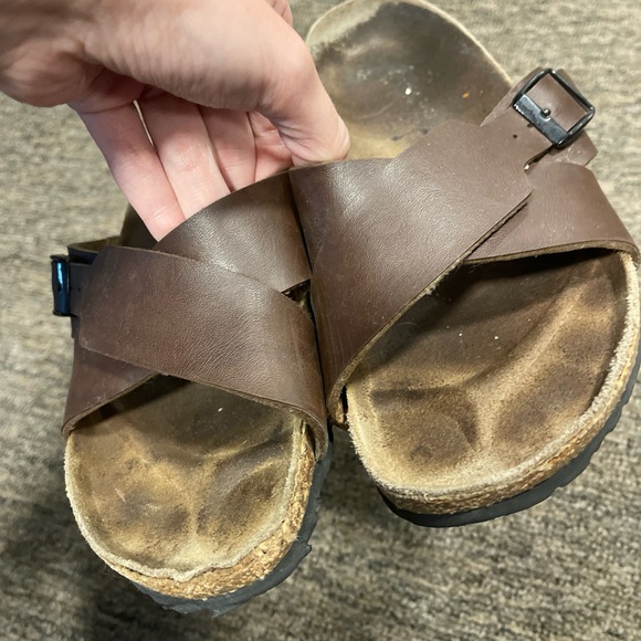 Birki's SANTOSA Cross Strap Slide Sandal  Womens 7 Men’s 5 Color: Brown - Picture 4 of 10